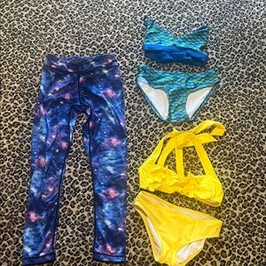 Fun Fun Mermaid set girls size medium -Leggings + Two Bright Bikini Sets